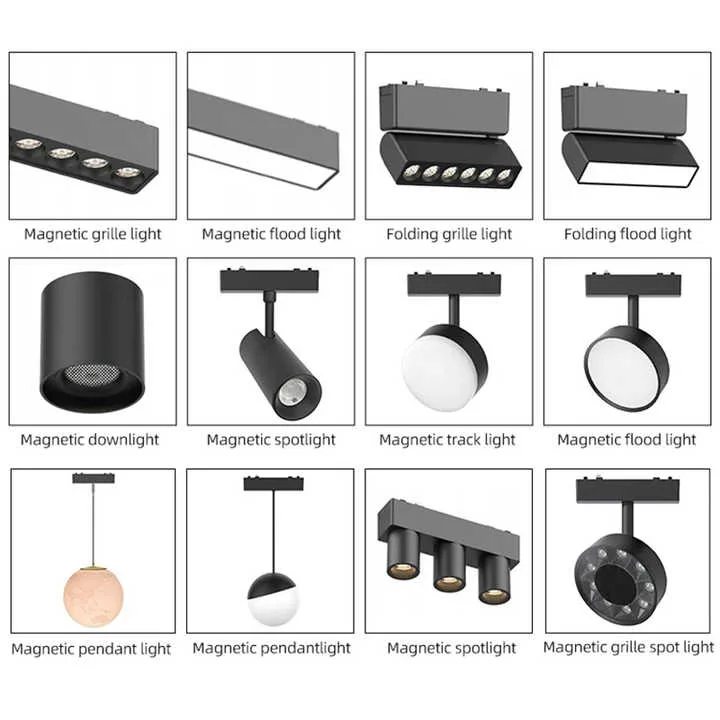 Range of magnetic track modules including grille, flood and pendant types