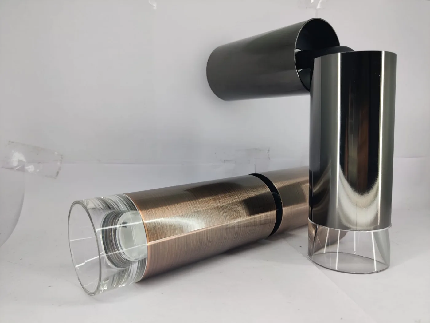 Chrome and black surface-mounted cylinder lights