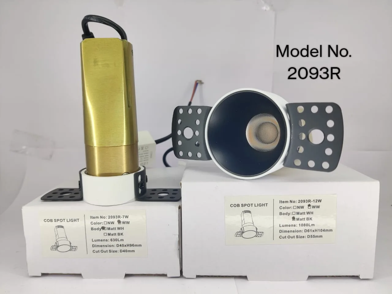 COB downlight model 2093R with trimless spring frame