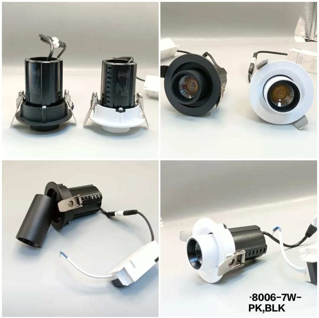 Collection of anti-glare COB spotlights in black and white finishes