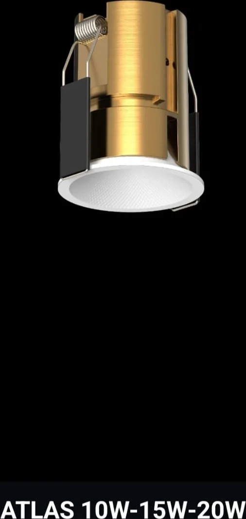 Atlas recessed COB downlight with white body and brass inner ring