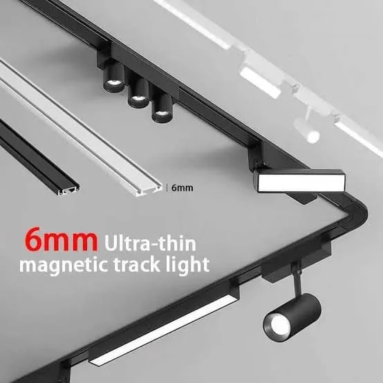 Ultra-thin 6mm magnetic track lighting system on a ceiling