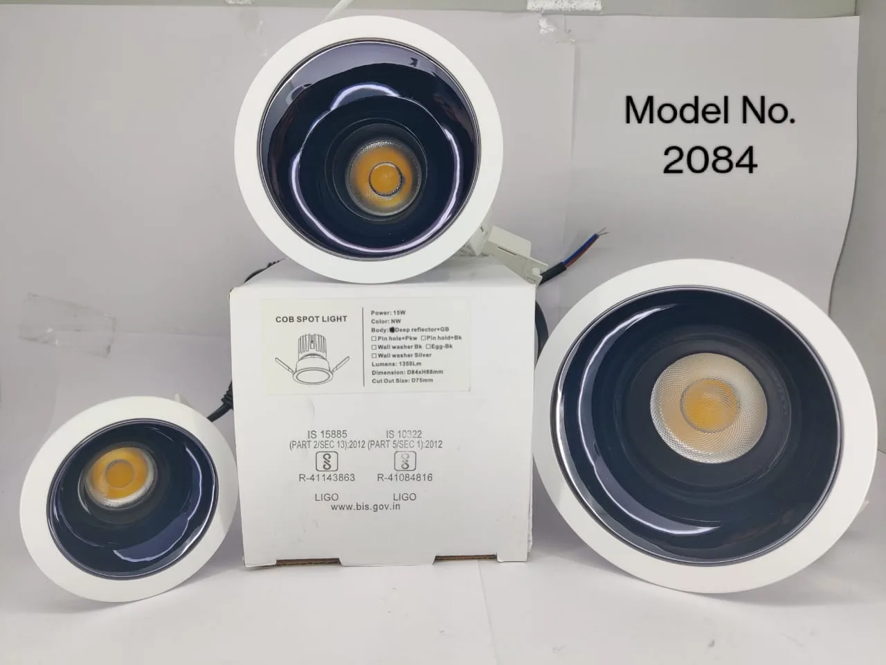 Round COB downlights model 2084 in gold, blue and white finishes