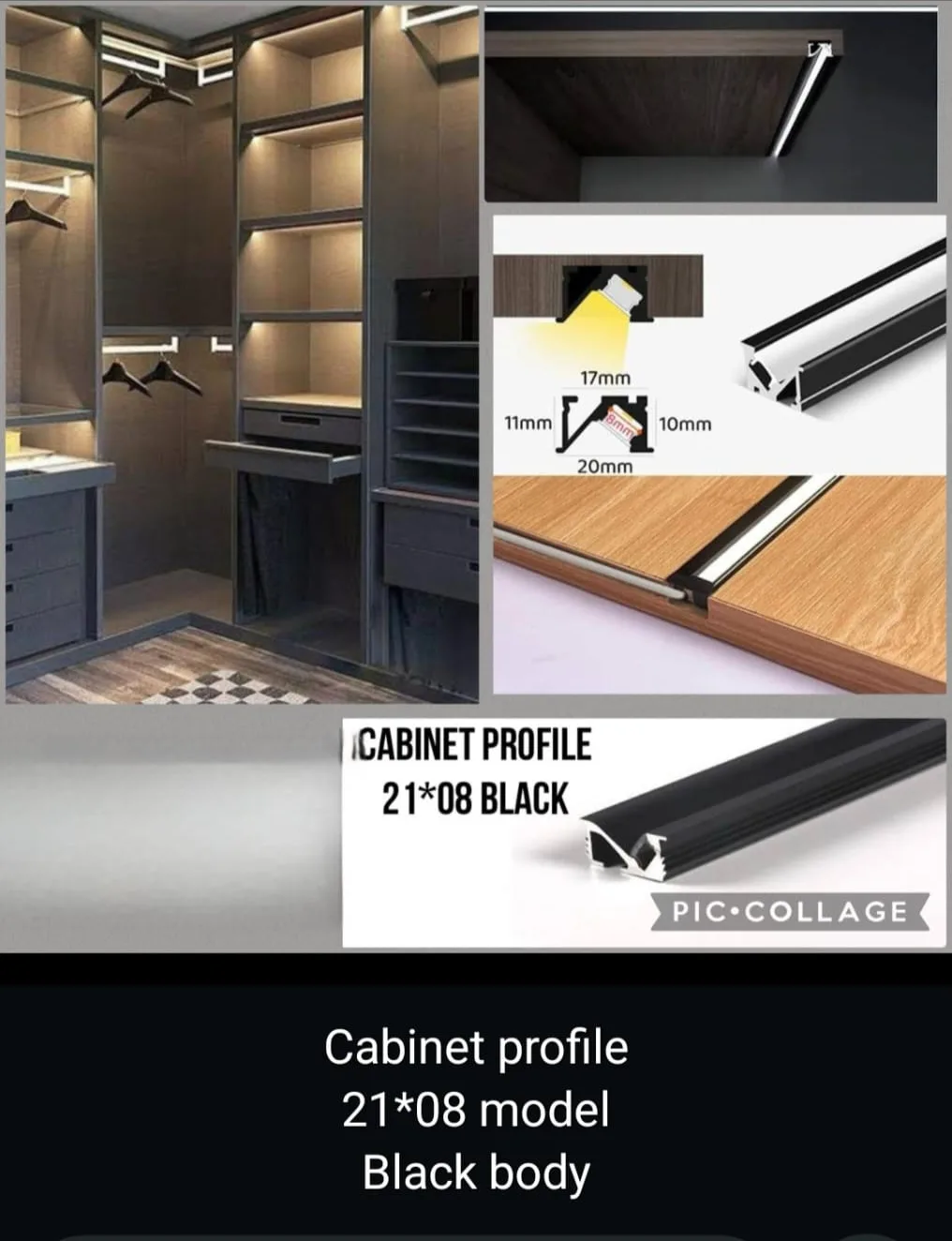 Cabinet LED profile light installed under a wooden shelf