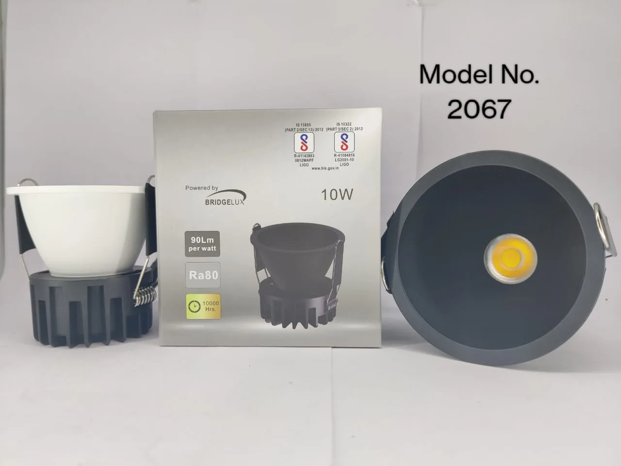 COB downlight model 2067 with white and dark grey housings