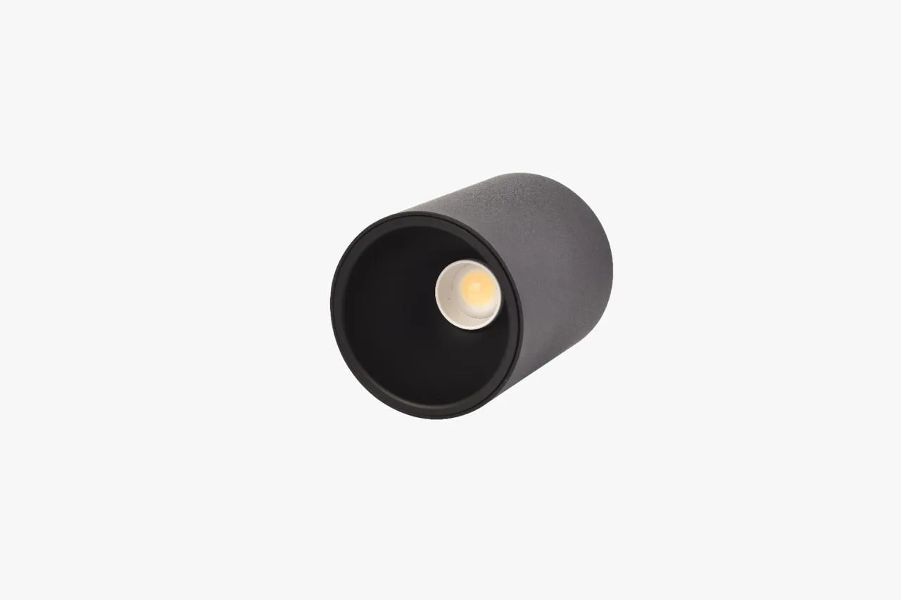 Compact black surface mounted cylinder spot light