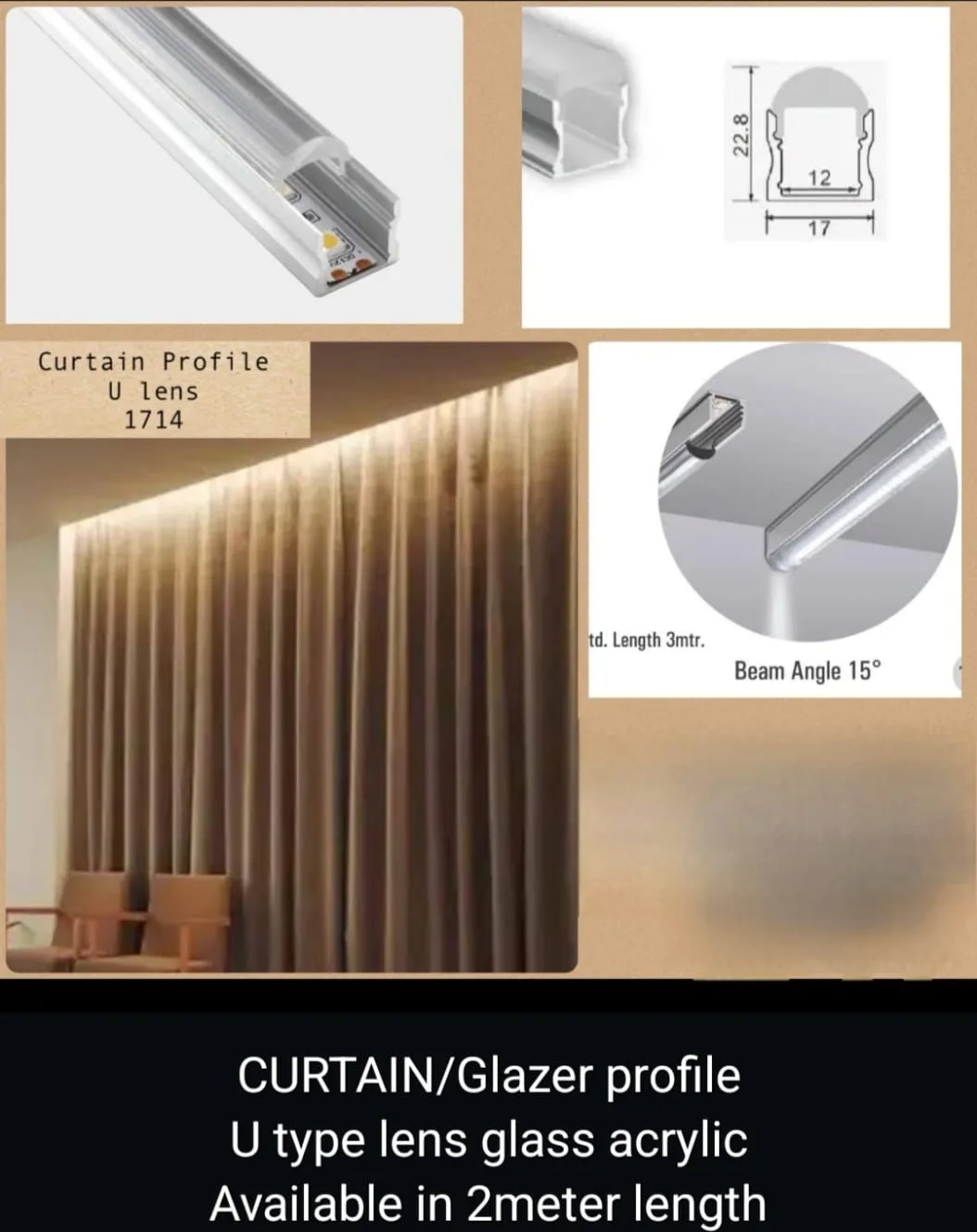Curtain glazer LED profile light washing a curtain surface