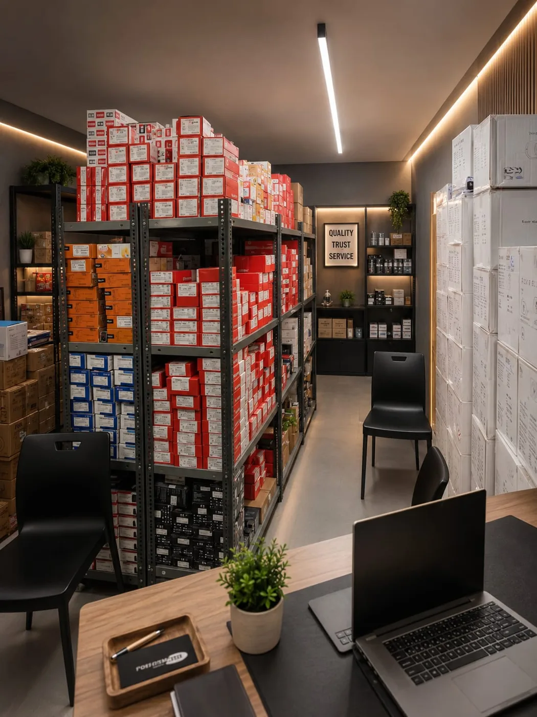 Inside the Starlight store with stocked lighting product shelves